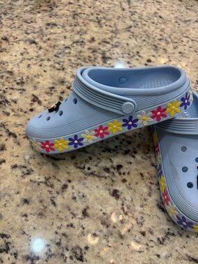 CROCS Kids Light Blue Clogs with Multicolor Flower Charms